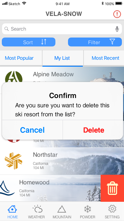 delete ski resort list confirm
